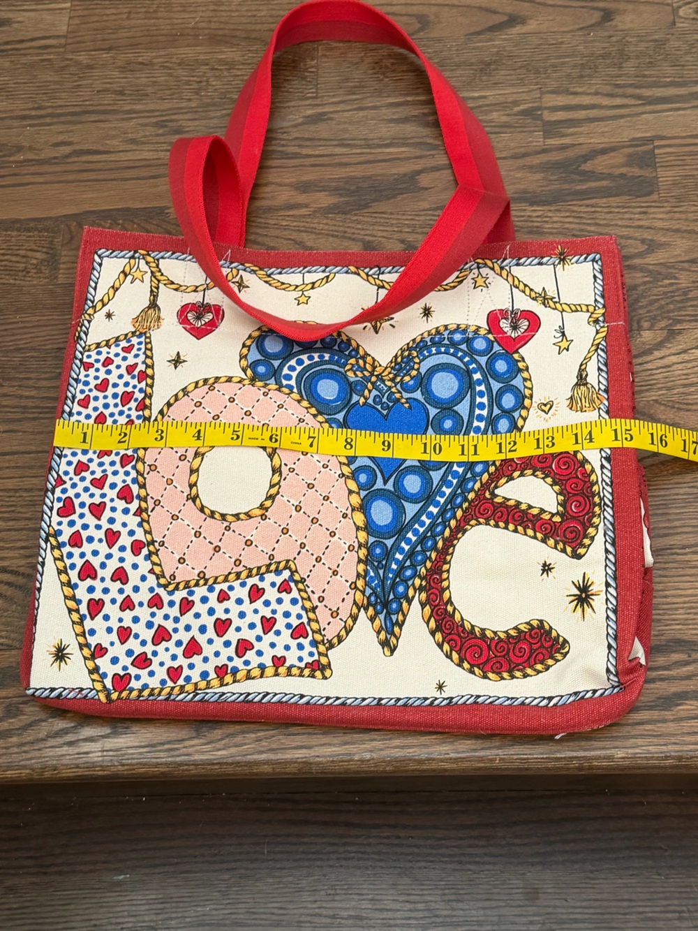 Brighton Love Heart Holiday Tote Bag Canvas Reversible Shopper Red Handles - Picture 11 of 13